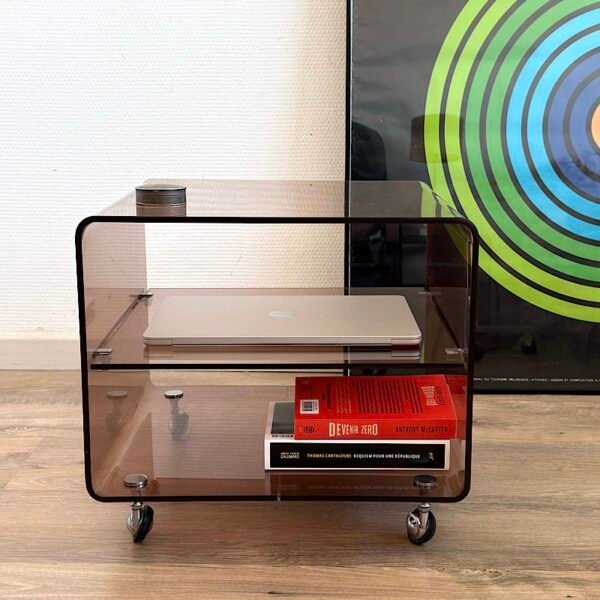 Table basse en Plexiglas fumé, Michel Dumas